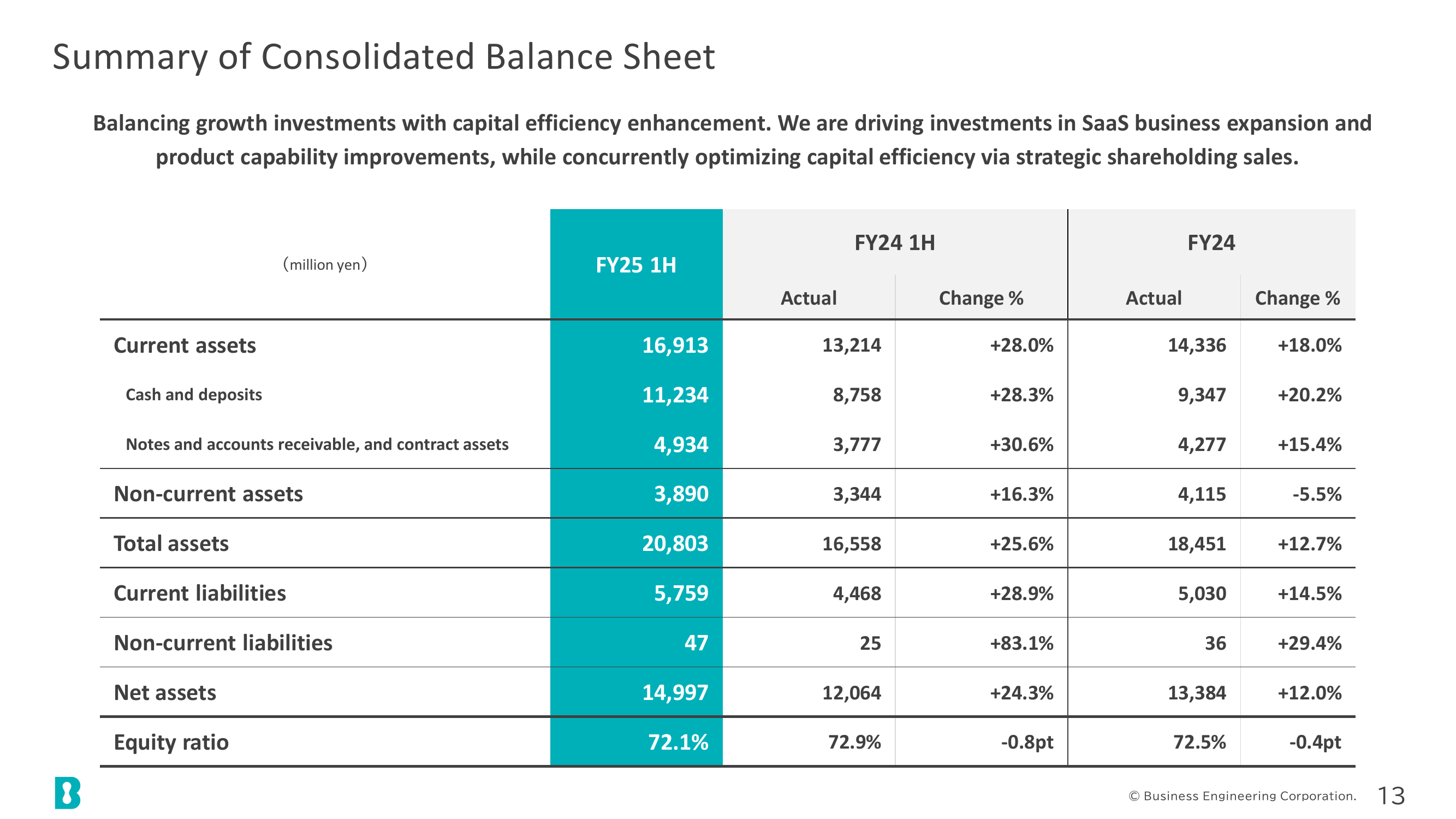Summary of Consolidated Balance Sheet